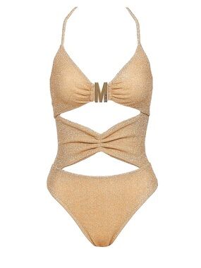 Moschino M Plaque Metallic One Piece Swimsuit